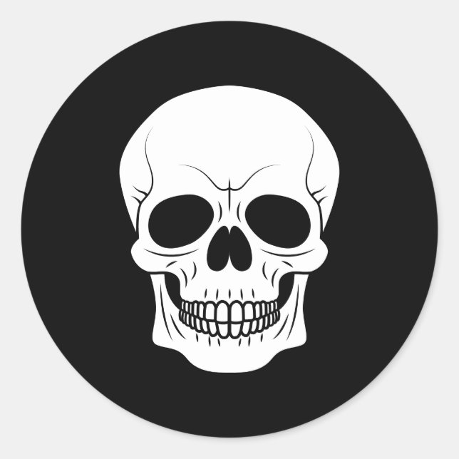 Black And White Skull Head Simple Halloween Classic Round Sticker (Front)