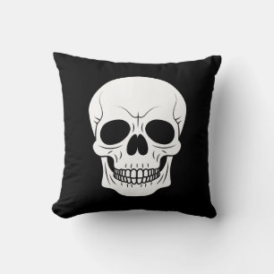 Black And White Skull Head Spooky Halloween Cushion