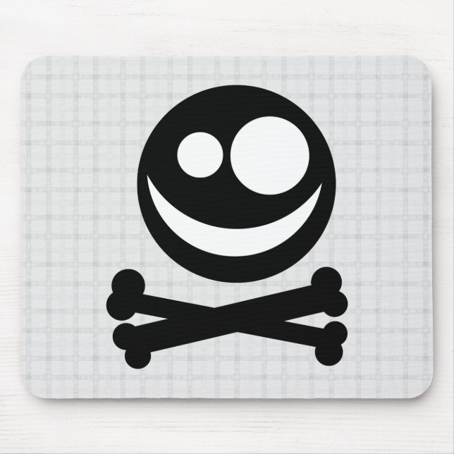 Black and White Skull. On Grey Check. Mouse Mat (Front)