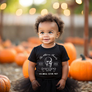 Black and White Skull Personalised Halloween Party Baby T-Shirt