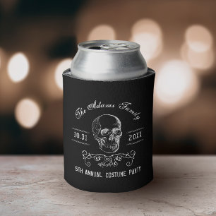 Black and White Skull Personalised Halloween Party Can Cooler
