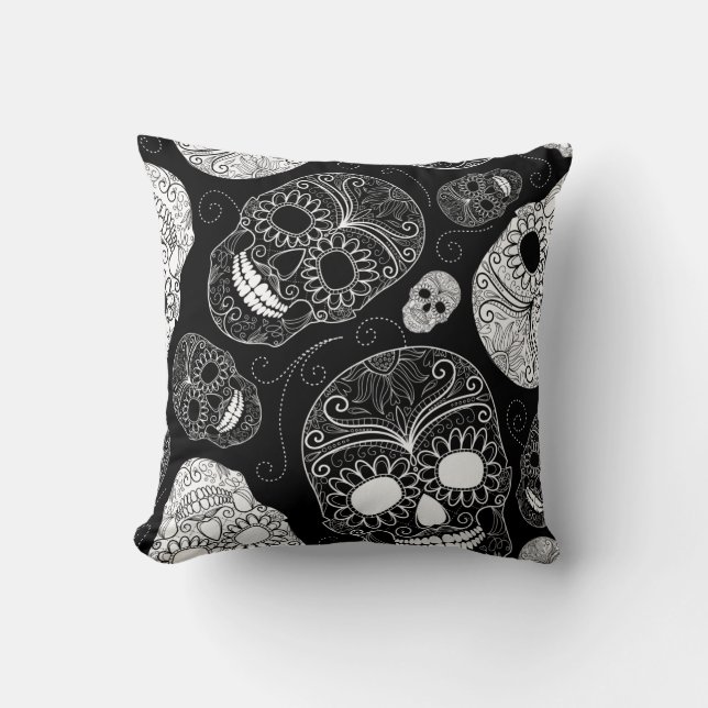 Black and White Skull Pillow (Front)