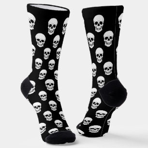 Black And White Skull Silhouette Pattern Halloween Socks