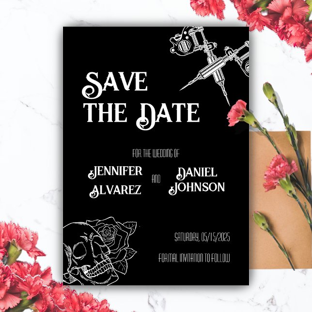 Black and White Skull Tattoo Wedding Invitation (Zazzle Black and White Skull Tattoo Wedding Invitation)