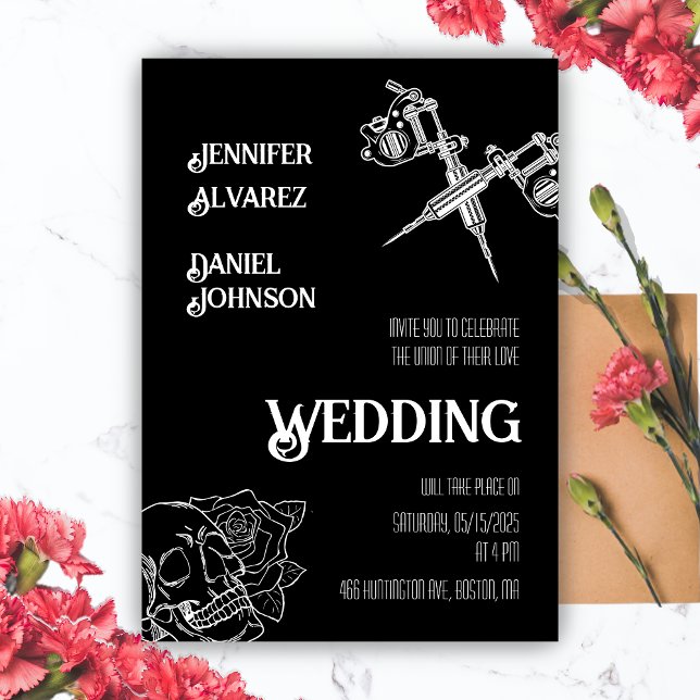 Black and White Skull Tattoo Wedding Invitation (Black and White Skull Tattoo Wedding Invitation)
