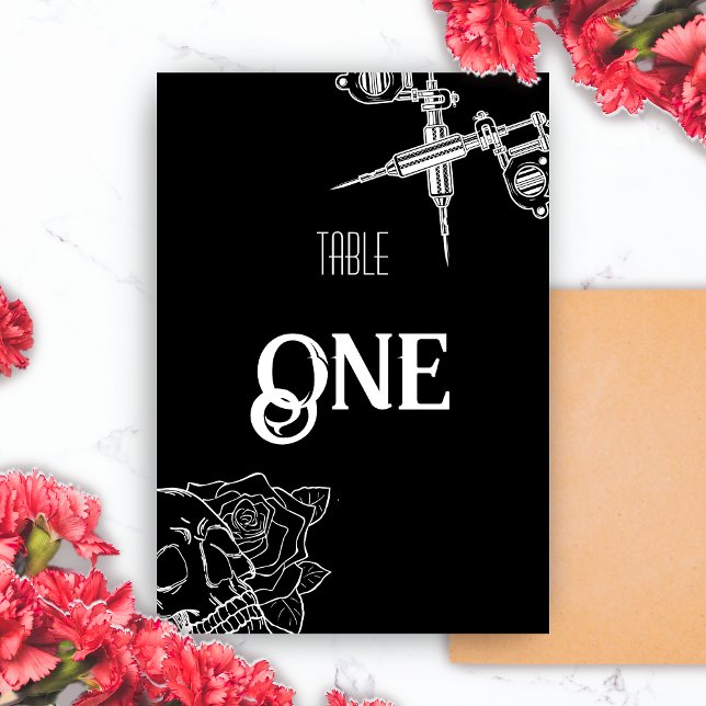 Black and White Skull Tattoo Wedding Table Number (Black and White Skull Tattoo Wedding Table Number)