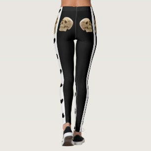 Black and White Skulls Black Hearts Leggings