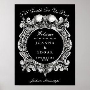 Black And White Skulls Gothic Wedding Welcome Sign