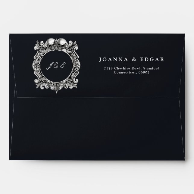 Black And White Skulls Gothic Wedding Welcome Sign Envelope (Back (Top Flap))