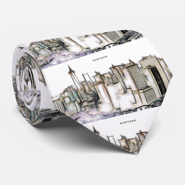 Black And White Skyline New york City Drawing Tie (Rolled)