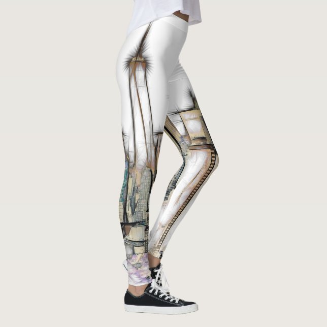 Black And White Skyline Newyork City Drawing Leggings (Right)