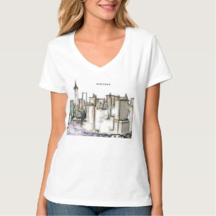 Black And White Skyline Newyork City Drawing T-Shirt