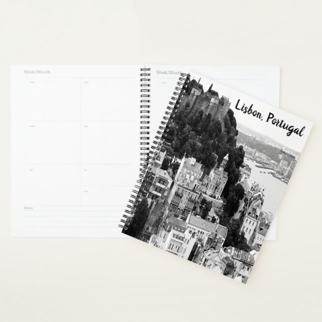 Black and White Skyline of Lisbon Portugal Planner (Display)