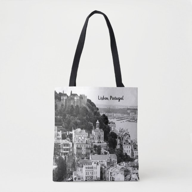 Black and White Skyline of Lisbon Portugal  Tote Bag (Front)