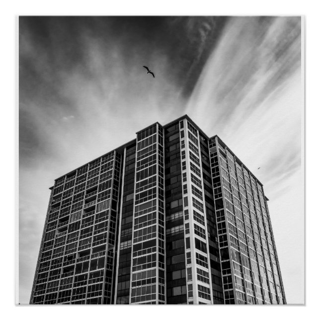 Black and White Skyscraper Wall Art | Modern Print (Front)