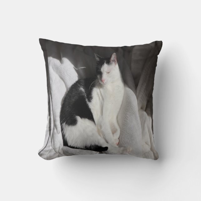 Black and White Sleeping Cat/Add Your Pet's Photo Cushion (Front)