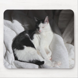 Black and White Sleeping Cat/Add Your Pet's Photo Mouse Mat