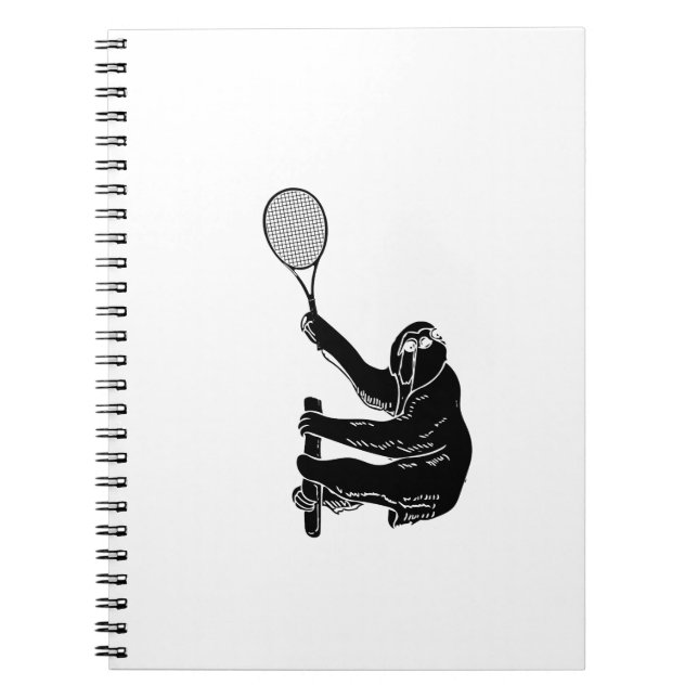 Black and White Sloth With Tennis Racket Notebook (Front)