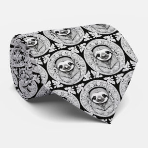 Black and White Sloths Tie