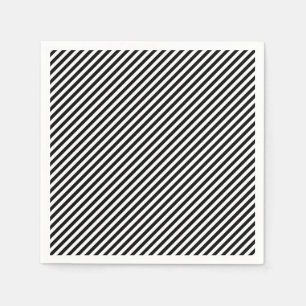 Black and White Small Diagonal Stripes Paper Napkin