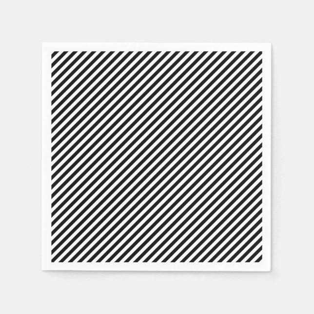 Black and White Small Diagonal Stripes Paper Napkin (Front)