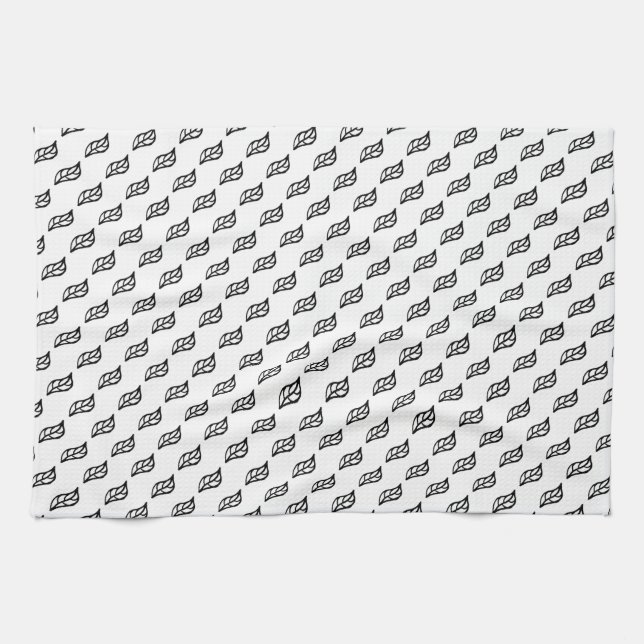 Black and white small leaves tea towel (Horizontal)