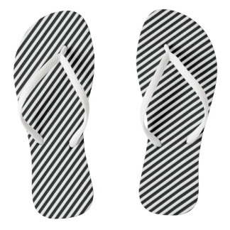 Black and White Small Size Diagonal Stripes Flip Flops