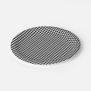 Black and White Small Size Gingham Checks Paper Plate