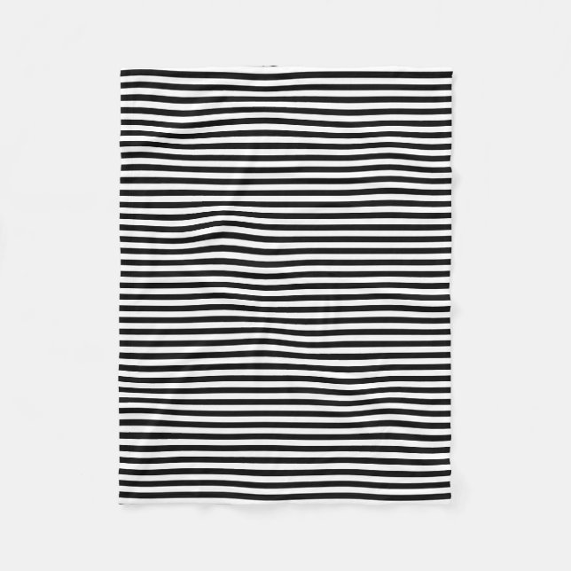 Black and White Small Size Horizontal Stripes Fleece Blanket (Front)