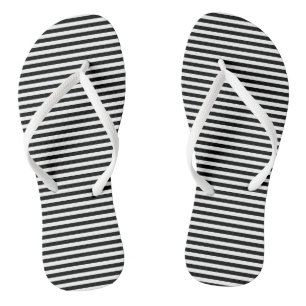Black and White Small Size Horizontal Stripes Flip Flops