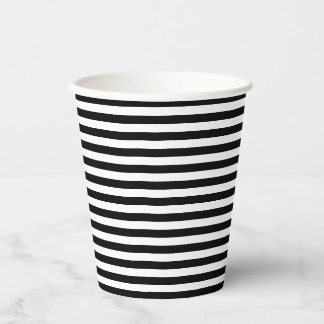 Black and White Small Size Horizontal Stripes Paper Cups (Front)