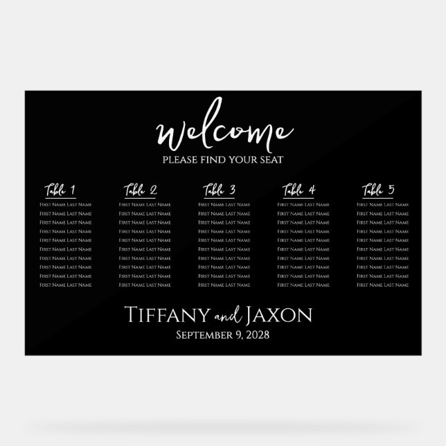 Black and White Small Wedding Seating Chart (Front)