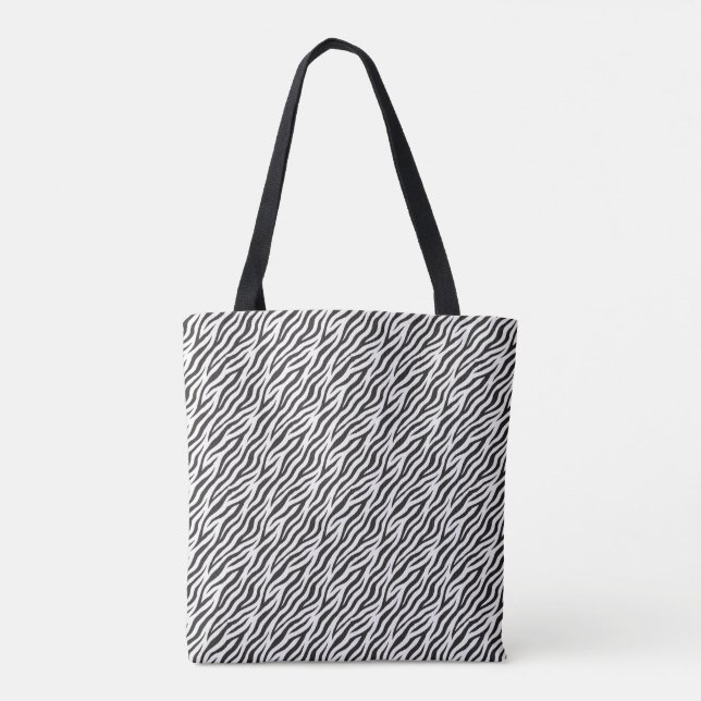 black and white small zebra stripes tote bag (Back)