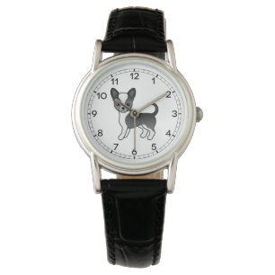 Black And White Smooth Coat Chihuahua Cartoon Dog Watch