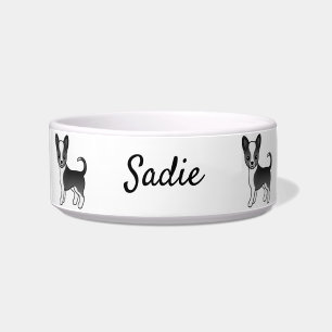 Black And White Smooth Coat Chihuahua Dog & Name Bowl