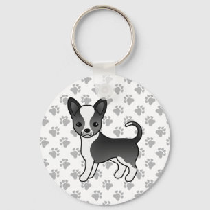 Black And White Smooth Coat Chihuahua Dog & Paws Key Ring