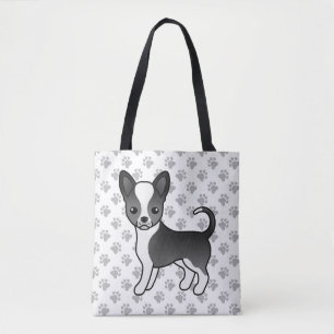 Black And White Smooth Coat Chihuahua Dog & Paws Tote Bag