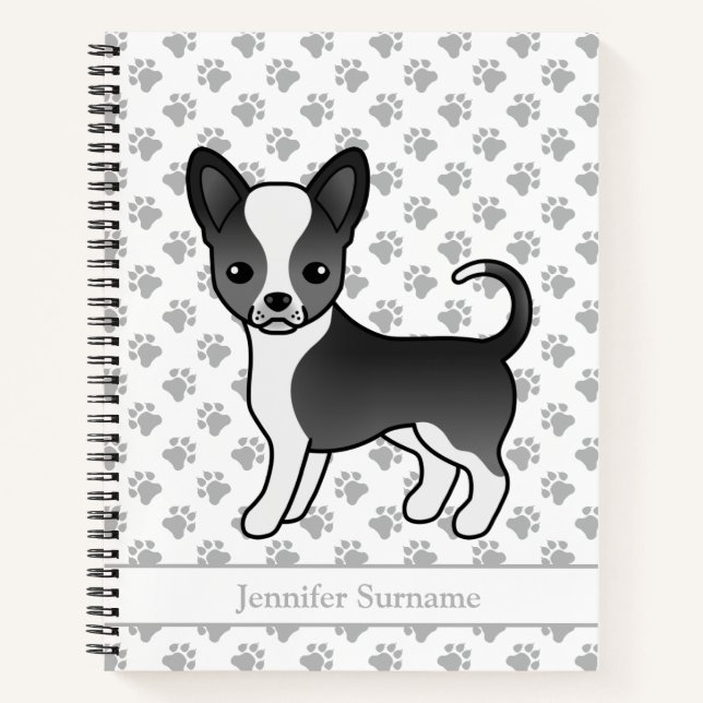 Black And White Smooth Coat Chihuahua Dog & Text Notebook (Front)