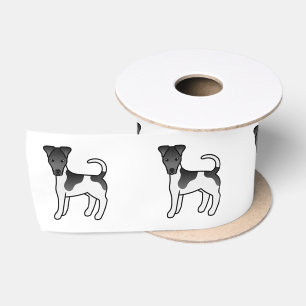 Black And White Smooth Fox Terrier Cartoon Dog Satin Ribbon