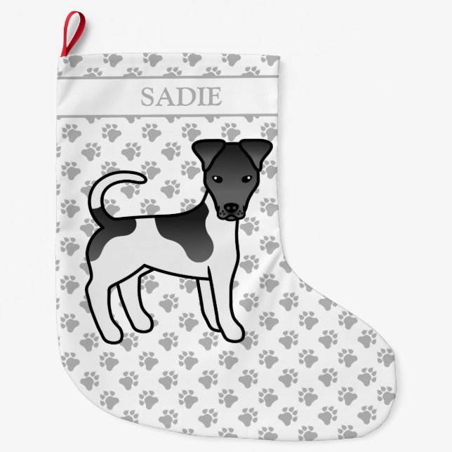 Black And White Smooth Fox Terrier Dog & Name Large Christmas Stocking (Front)