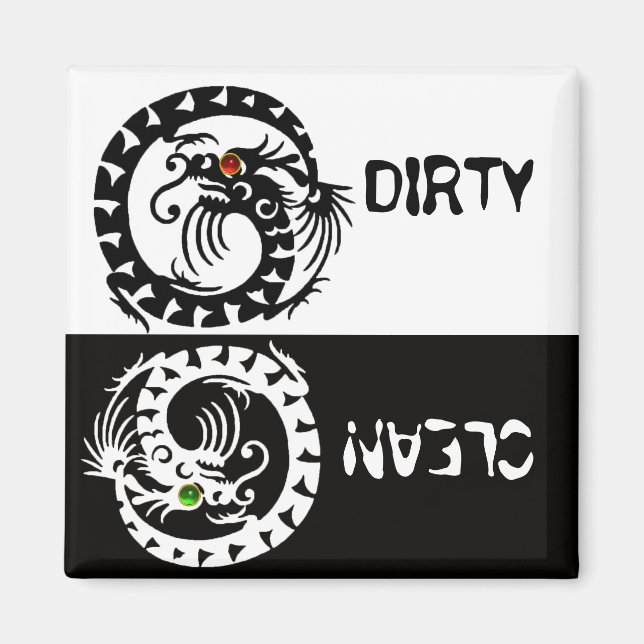 BLACK AND WHITE SNAKE DRAGONS  DIRTY CLEAN MAGNET (Front)