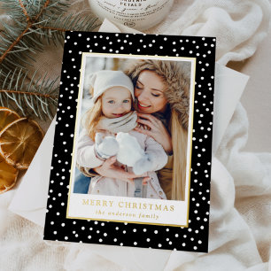 Black and White Snowballs 2 Photo Foil Holiday Card