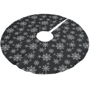 Black and White Snowflake Brushed Polyester Tree Skirt