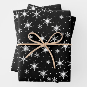 Black and White Snowflake Christmas Pattern Wrapping Paper Sheet