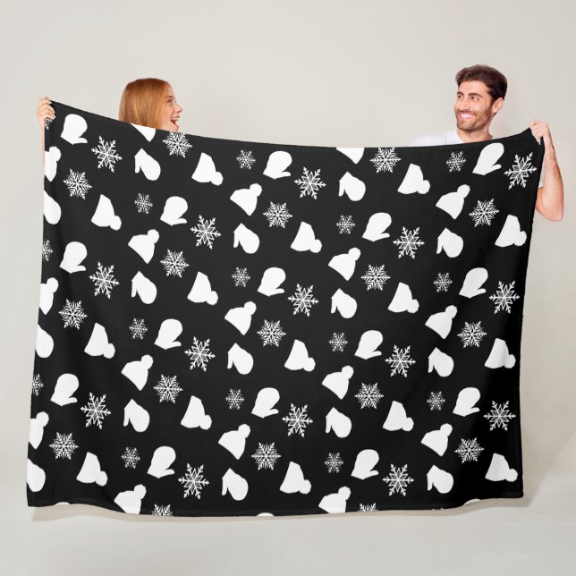 Black and White Snowflake Mittens Hats Fleece Blanket (In Situ)