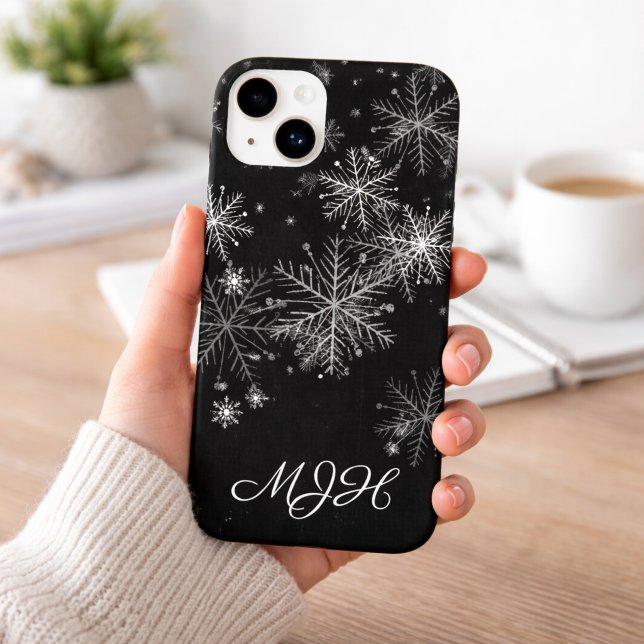 Black and White Snowflake Monogram  Case-Mate iPhone Case (Creator Uploaded)