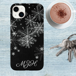 Black and White Snowflake Monogram  Case-Mate iPhone 14 Plus Case