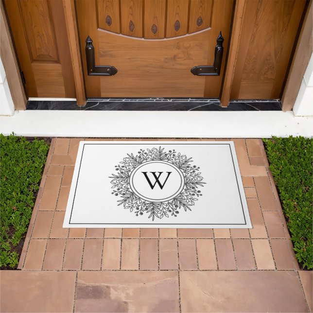 Black and White Snowflake Monogram Christmas Doormat (Outdoor)