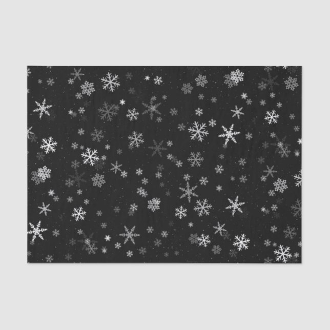 Black and White Snowflake Pattern Holiday Tissue Paper (Front)