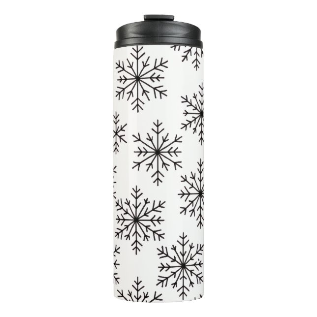 Black and White Snowflake Pattern Thermal Tumbler (Front)